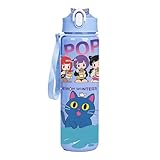 Guerreras Kpop Regalos, KPop De-mon H-Hunters Botella de agua de a prueba de fugas con pajita y asa, vaso con tapa de acero inoxidable para trabajo, viajes, actividades al aire libre, escuela (C)