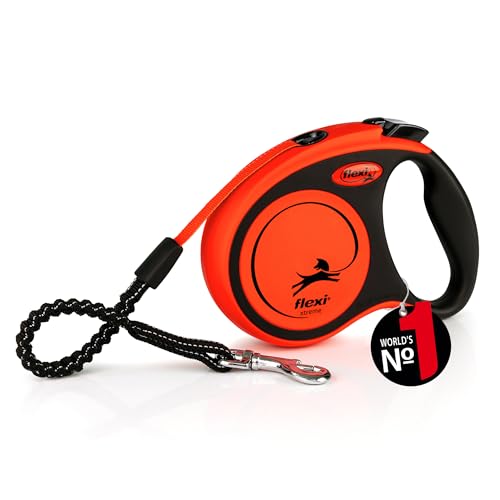 flexi® Xtreme S Gurt 5 m schwarz/orange, Roll-Leine für Hunde bis 20 kg