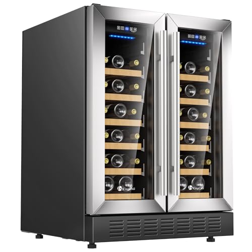 Image of KingChii 24 Inch 34 Bottle Dual Zone Wine Cooler Refrigerator Professional Compressor, Stainless Steel & Tempered Glass For Red Wine, Champagne - Built-in or Freestanding for Home, Office, Kitchen