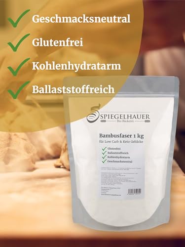 Foto von Bäckerei Spiegelhauer Bambusfaser 1 kg - Bambusmehl Keto lower carb Mehl zum Backen Bestäuben Bemehlen und Ausrollen - frei von Kohlenhydraten