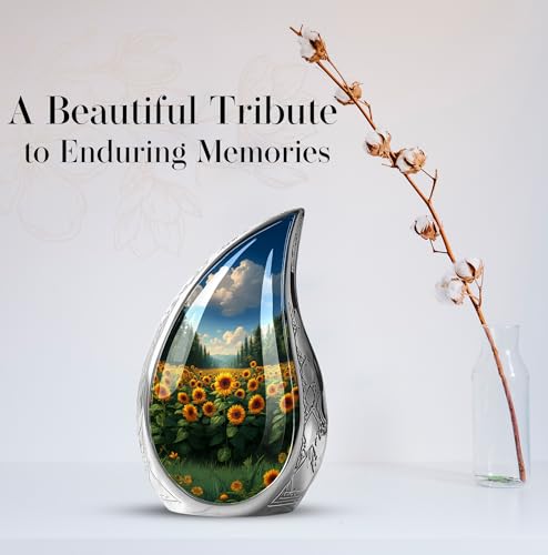 Image of Cremation Urns for Ashes Sunflowers - Large Urns for Human Ashes Adult Male - Sunflower Urn for Human Adult Man and Women - Large Decorative Urn for Mom and Dad 10inch