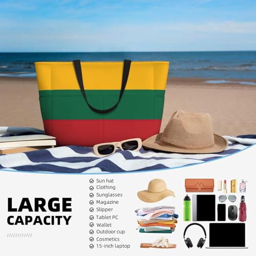 Large Capacity Beach Bag Waterproof Pool Tote for Gym Swimming Camping Carry On Bag Flag of Lithuania Print2