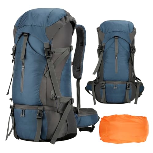 Senderismo – Mochila de camping 70L, mochila de senderismo acolchada y plegable | Mochila ergonómica con tirantes ajustables, mochila transpirable para exteriores (negro, naranja, verde, verde, negro
