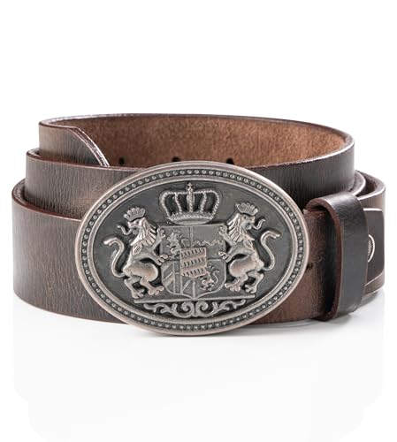 Schöneberger Trachten Couture men traditional leather belt, lederhosen belt with Bavarian buckle, belt for Oktoberfest Lukas (brown, 31-33 inch)