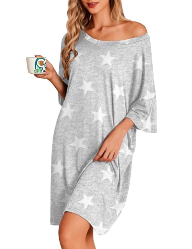 Image of Ekouaer Plus Size Nightgowns for Women Oversized Sleep Shirt Short Sleeve Nightshirt T-Shirt Dress Sleepwear S-5XL