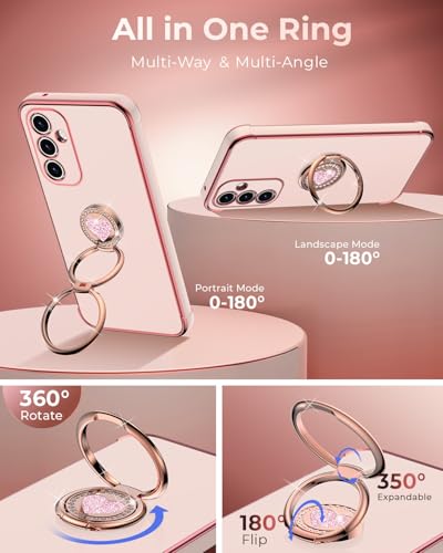 Image of XYZ for Galaxy S24 FE Case with Stand - for Samsung Galaxy S24 FE Case with Double Ring - Women Girls Bling Luxury Protective Phone Case Cover Heart for Samsung S24 FE, Pink