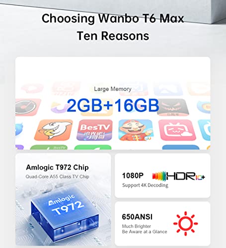 Image of Global Version Wanbo T6 MAX Projector 4K 1080P Android 9.0 Mini Projector 550ANSL Lumens 2G+16G 5G WiFi BT5.0 Projector AI Voice Lamp Life 20,000 Hours 4K Home Theater