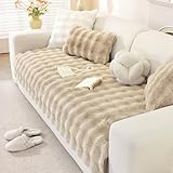 OstepDecor Faux Fur Couch Cover, Soft Plush Couch Covers for Sofa, Fuzzy Cozy Bubble Sofa Covers Washable, Pet Friendly Couch Protectors for Dogs, Dog Mat for Couches and Sofas (35.4' x 70.9', Khaki)