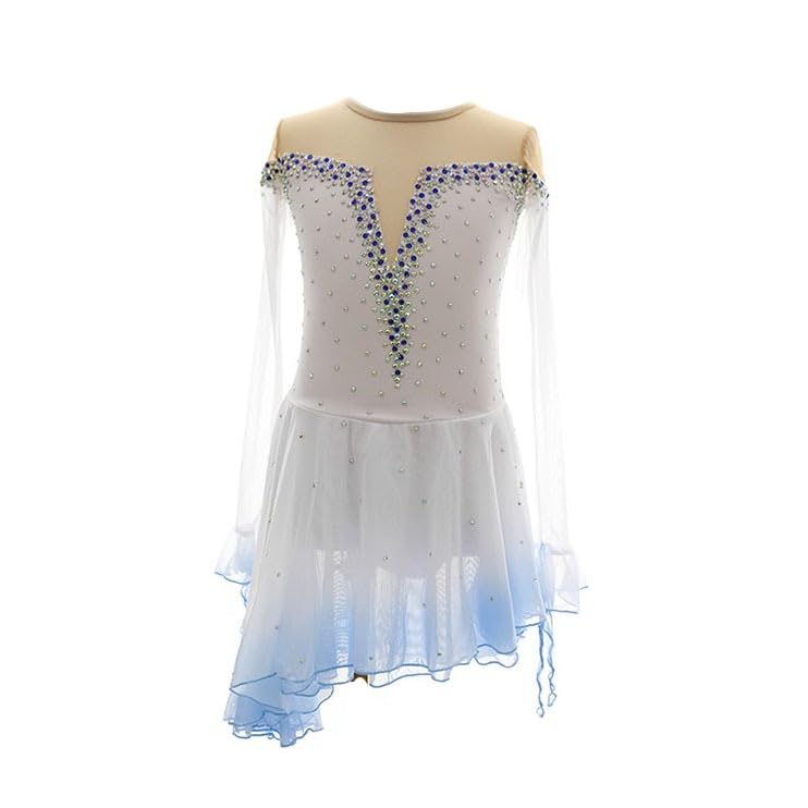 Abito da Pattinaggio Artistico A Collo Alto alla Moda per Ragazze Costume da Gara di Pattinaggio su Ghiaccio A Maniche Lunghe Body per Spettacoli di Ginnastica Completo