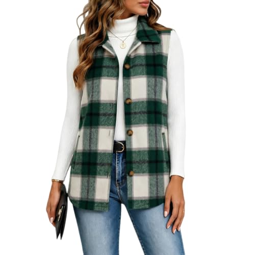 Toumov Plaid Vest for Women Flannel Jackets Sleeveless Shacket Shirt Jacket - image 2