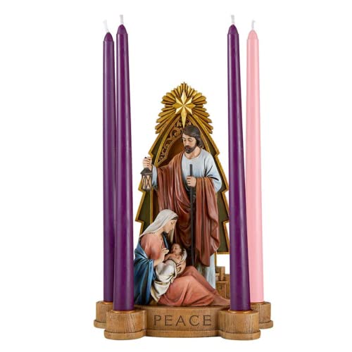 Good News Holy Family Advent Candleholder With Engraved Scripture, Religious Christmas Figurine For Indoor, Christmas Decorations For Home, 10.75 Inch #TOP1