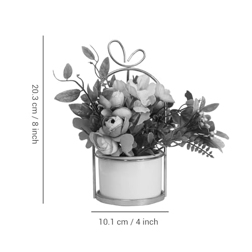 Image of TIED RIBBONS Artificial Rose Flowers with Pot Stand Decorative Items for Home Decor Living Room Kitchen Bedroom Office Table Set (20.3 Cm X 10.1 Cm, Multi)