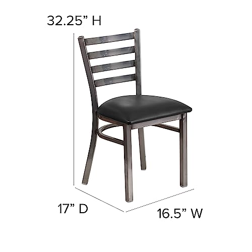 Image of Flash Furniture 2 Pack HERCULES Series Clear Coated Ladder Back Metal Restaurant Chair - Black Vinyl Seat