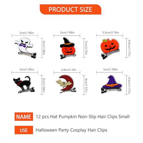 EULAPGOE 12 Pcs Halloween Dimensional Hair Clips, Pumpkin, Ghost, Witch Hat, Moon, Cat, Bat - Image 2