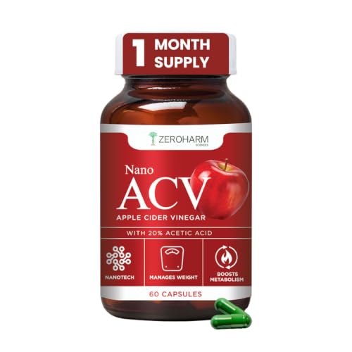 Image of ZEROHARM Nano Apple Cider Vinegar (ACV) 500mg with 20% Acetic Acid | Supports Metabolism, Cravings & Appetite Control | Aids Gut Health, Digestion & Weight Management | Men & Women | 60 Capsules