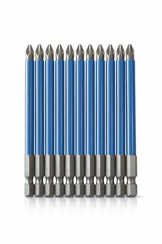 Image of KAITO 10-Piece Magnetic PH2 Phillips Screwdriver Bits Set (90mm) | 1 /4-Inch Hex Shank | 9cm (3.5-Inch) Extra-Long Reach | Alloy Steel Magnetic Bits | for Electric, Cordless & Impact Drivers