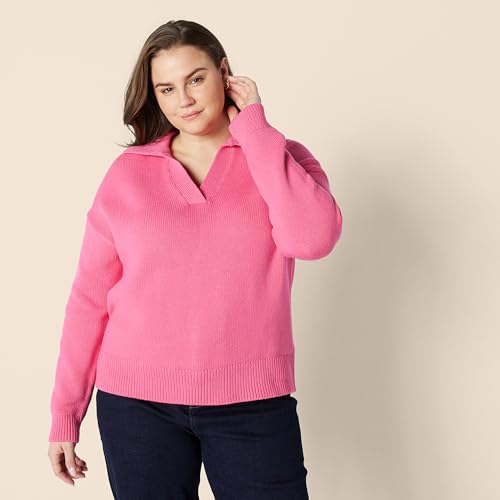 Image of Amazon Essentials Women's Regular-Fit Midweight Cotton Polo Pullover Sweater, Long Sleeve, V Neck, Collared