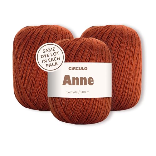 Image of CIRCULO Anne Yarn Pack, 1641 yds for Knitting & Crochet, 3 Balls of 100% Mercerized Brazilian Virgin Cotton, Soft Fingering Weight, Color 7529 Terracotta