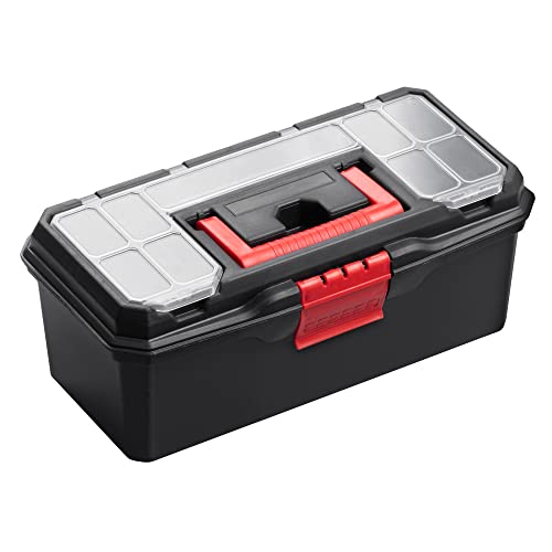 Hardys Heavy Duty Small Plastic Tool Box - Multiple Compartment Toolbox Organiser with Removable Tote Tray - Tool Chest Storage Box, 7 Compartment Box for Fixings, Hand Tools (13")