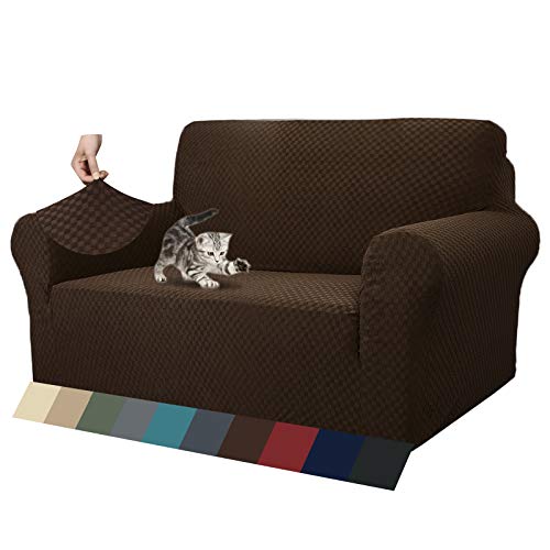 ZNSAYOTX 1 Piece Jacquard Couch Covers for 2 Cushion Couch High Stretch Loveseat Slipcover for Pets Dogs Anti Slip Love Seat Sofa Slipcover Furniture Protector (Loveseat, Dark Coffee) -  SHAOYUE TEXTILE