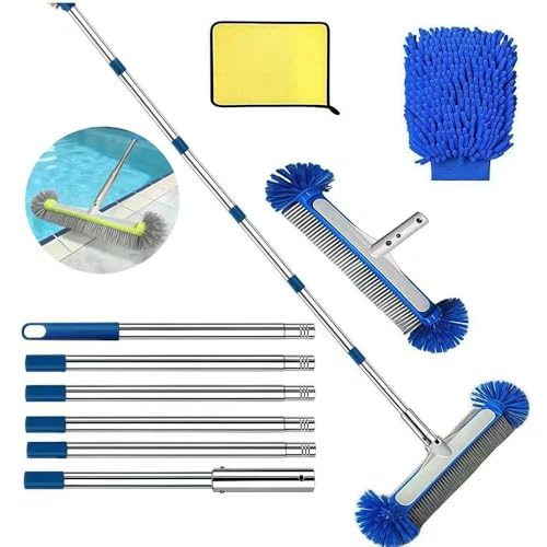 Pool Bürsten Set Poolbürsten reinigungsbürste mit Teleskopstange 230 cm Poolreiniger Bürste 45 cm Pool Reinigungsbürste Pool Bürsten Set für Pool Reinigung mit Reinigungstuch und Waschhandschuh.