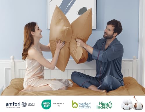 Pillow Cases, King Size Cotton Percale Weave Pillowcases, Pre-Shrunk Breathable and Hypoallergenic Pillowcases, Set of 2 (2 Piece King 20 Inch x 40 Inch, Butterum)