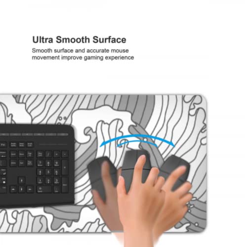 Image of Black and White Wave Large Mouse Pad, Full Desk XXL Extended Gaming Mouse Pad 35 inch x 17 inch, Waterproof Desk Mat with Stitched Edges, Non-Slip Base, Keyboard Pad, Desk Mat for Gamer, Office & Home