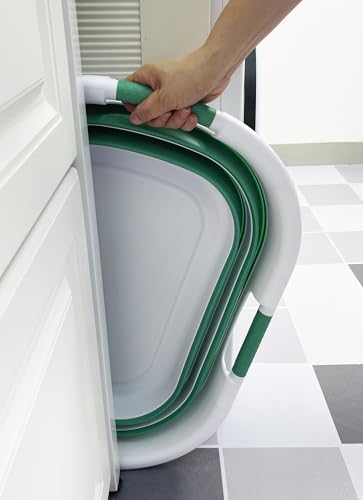 Image of SAMMART 40L (10.5 gallon) Set of 2 Collapsible Plastic Laundry Hamper - Foldable Pop Up Storage Container /Organizer - Portable Washing Tub - Space Saving Basket (2, White /Winter Green)