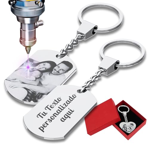 Bebesar Llavero personalizado con foto - Regalo dia del padre, día de la madre, parejas y San Valentín - Regalos amigas originales - Regalo original de acero inoxidable con grabado láser (Rectángulo)