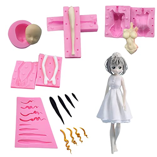 3D-Silikonform für Puppenkörper, Bein, Arm, Gesicht, Kopf, Q-Version, Puppenmodell, Fondant, Basteln, Ton, Harz, Backwerkzeug (5 Stück)