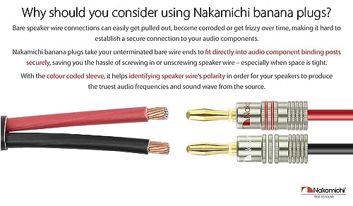 Image of Nakamichi Ultimate Series 24k Gold Plated Beryllium Red Copper Banana Plug 12 AWG - 18 AWG Gauge Size 4mm for Speakers Amplifier Hi-Fi Stereo Receiver Audio Wire Cable Connector 36 Pcs (18-Pairs)
