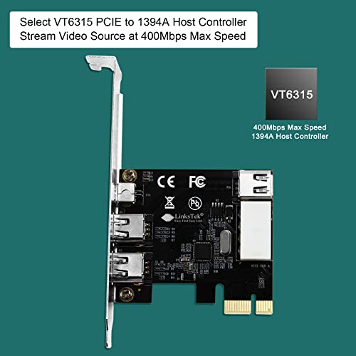 LinksTek 4-Ports PCIE Firewire 400 Card for Desktop PCs-IEEE 1394A Interface-3X 6Pin and 1X 4Pin 1394A Ports-with 4Pin-6Pin 1394A Cables and Low-Profile Bracket (PCIE-1394A)