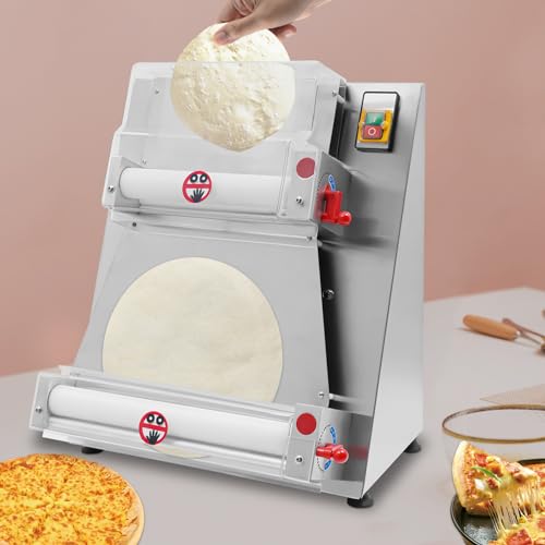 Commercial Pizza Dough Sheeter 370W Automatic Dough Roller Stainless Steel Adjustable Thickness Pizza Press Machine for Home Restaurants Pizza Shops, 110V