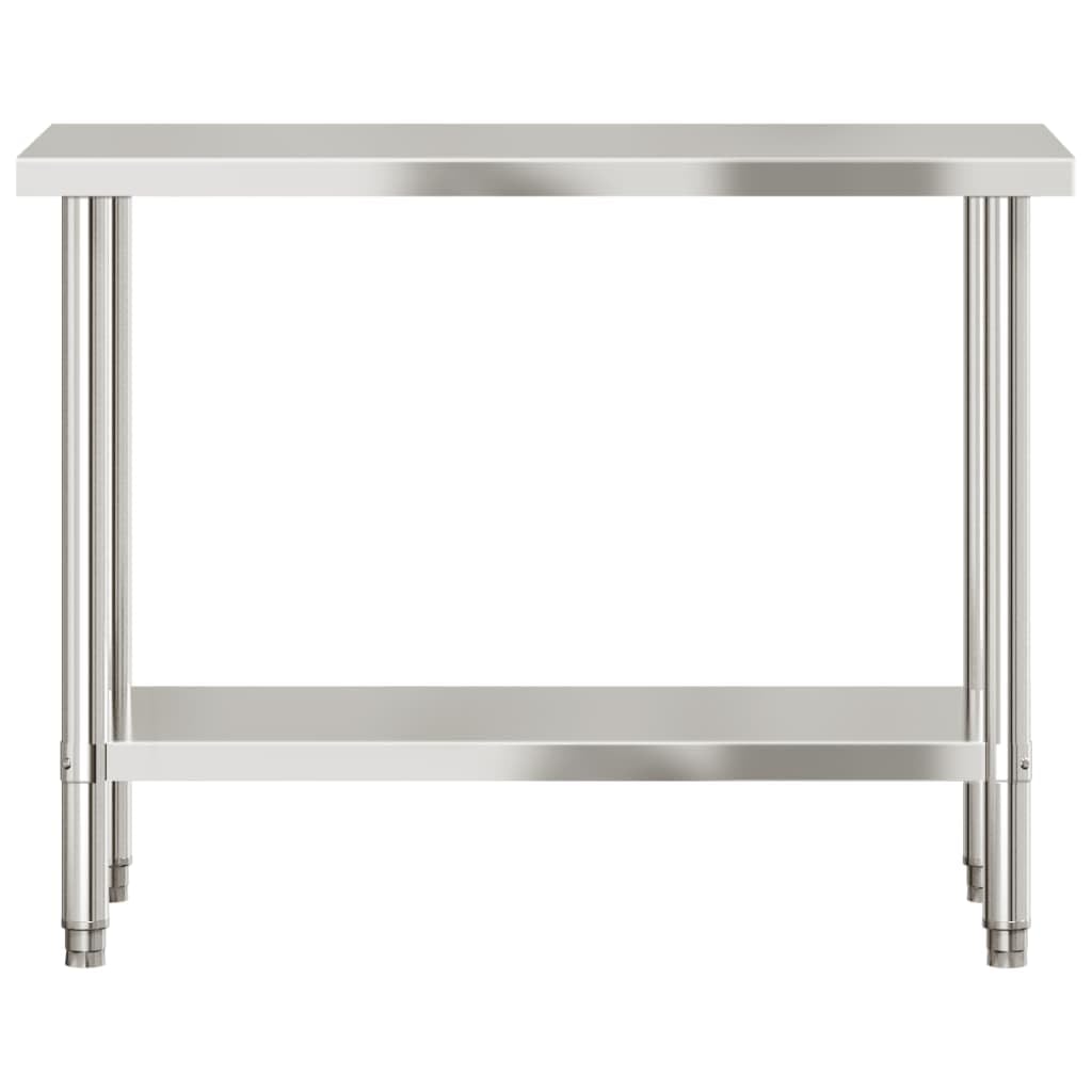 Mesa de trabajo de cocina de acero inoxidable, 110 x 55 x 85 cm, con encimera y estante, patas ajustables, ideal para suministros de gastronomía, gastronomía, restaurante, catering, hotel