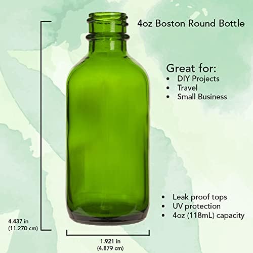 4 oz Green Boston Round Glass Bottles with Black Graduated Droppers (24)