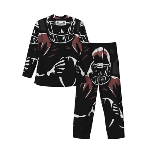 American Football Player Mens Pajamas Set Button Down Sleepwear Set Long Sleeve Loungewear With Pockets4