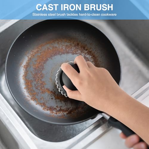 Image of 2PCS Cast Iron Scrubber Cleaner, Chainmail Scrubber for Cast Iron Pan Skillet, Dish Scouring Pad, 316 Stainless Steel Brush /Scraper for Metal Skillet Scrubbing, Wok, Dutch Oven Cleaning - Thick+Thin