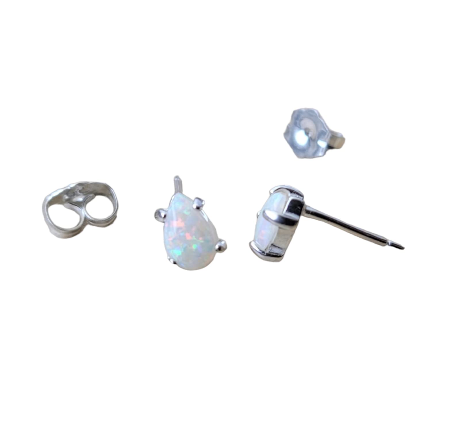 Opal earrings - Genuine Opal 6mm x 4mm pear (October Birthstone) stud earrings in Sterling Silver or Gold. Pear shape real Opal earrings (rose-gold-plated-silver)