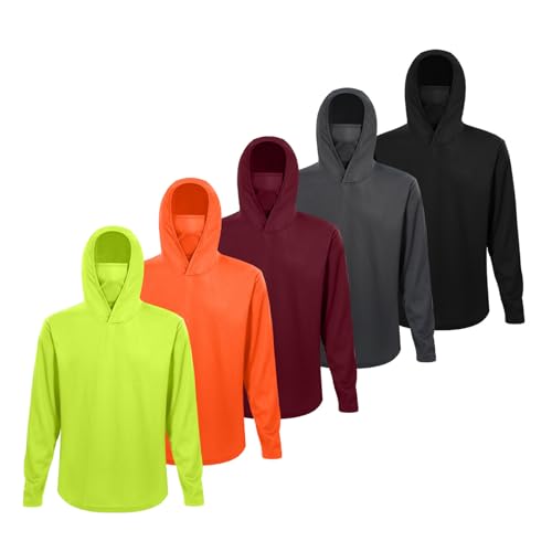 TanBridge Mens Running Hoodie with Face Mask Hooded Shirts for Men Fishing Hoodies Sun Protection 5 Packs