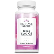 HERITAGE STORE Black Seed Oil Liquid Capsules 650mg, Nigella Sativa Oil Supplement with Thymoquinone, Omega 3 6 9, Antioxidant, Cholesterol, Digestive, Joint & Immune Support*, Vegan, 45 Serv, 90ct
