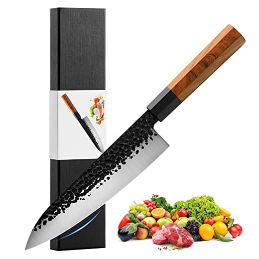 Gyuto Chef Knife - 8 Inch Professional Hand Forged Kitchen Chef Knife High Carbon Japanese AUS-8 Stainless Steel Chef Knife with Rosewood Handle & Gift Box