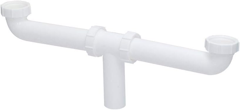 EZ-FLO 1-1/2 Inch x 16 Inch Kitchen Sink End Waste Center Outlet with Baffle in Tee, Slip Joint Connection for Tubular Drain Applications, White Polypropylene, 35393