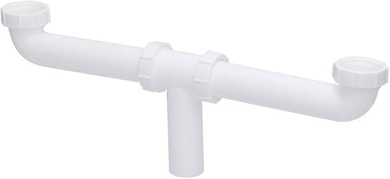 EZ-FLO 1-1/2 Inch x 16 Inch Kitchen Sink End Waste Center Outlet with Baffle in Tee, Slip Joint Connection for Tubular Drain Applications, White Polypropylene, 35393