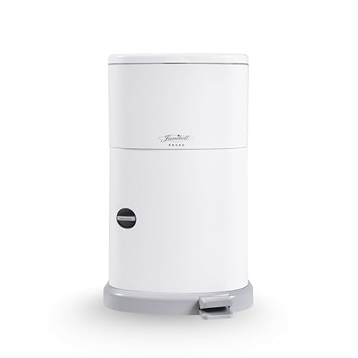 Janibell Akord 330 Adult Diaper Pail System – Holds Up to 35 Adult Diapers per Load, 560 Diapers per Refill Roll, 11-Gallon Hands-Free Step-On Trash Can, Odor-Locking Double Seal, White Resin