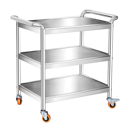 Stainless Steel CartUtility Service Cart360° Silent Rolling Wheels W/Foot Brakewith Wheels Cartfor Foodservice/Restaurant/Cleaning/Workplace 70 * 40 * 90cm,