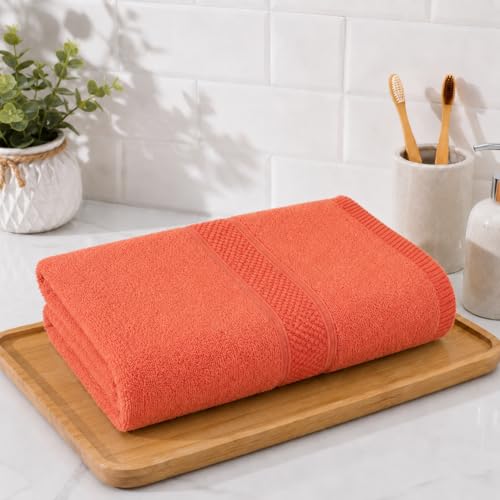 Image of 100% Pure Cotton Bath Towel for Men & Women | 380 GSM Ultra Soft, Highly Absorbent & Quick Dry Bath Towel | Large 55 x 28 Inch Matty Terry Towel for Bathroom, Gym, Travel & Daily Use | Rust