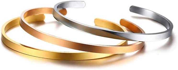 PAURO Unisex Stainless Steel Minimalist Glossy Open C Style Bracelet Stylish Party Cuff Bangle Wristband Jewelry