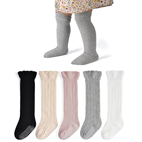 Image of EPEIUS Baby Girls Boys Uniform Knee High Socks Tube Ruffled Stockings Infants and Toddlers (Pack of 3/5)