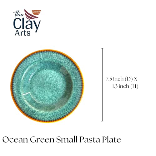 Image of Premium Pasta Plates, Ceramic Plates for Pasta, Round & Deep Dish, Microwave & Dishwasher Safe, Handmade Stoneware, Ocean Blue, Set of 2, 1 Large (9.5 Inch) & 1 Small (7.5 Inch)
