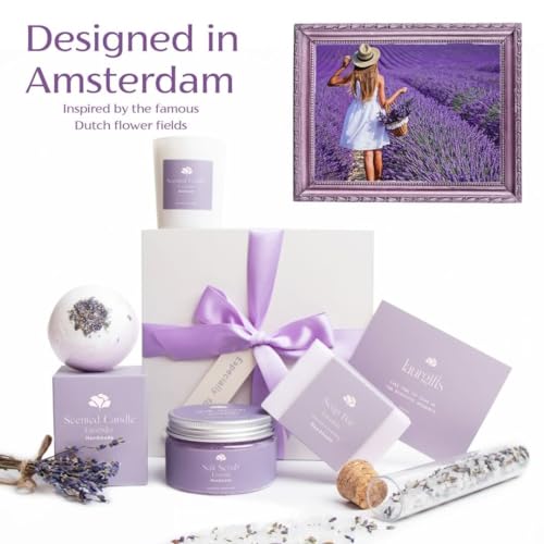 Birthday Gift for Women Lavender Gift Set Box - Dutch Flower Fields Inspired Candle Gift for Her Coworker Christmas Gift Idea - Spa Gift for Friend Mom Wife Girlfriend Gift - Image 4